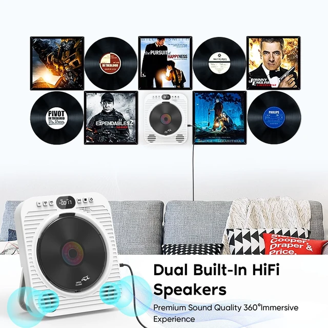 Alt view image 5 of 5 - Mini CD DVD Player for TV - Portable Bluetooth CD DVD Player with HDMI & AV Cables, Built-in Speakers, USB/AUX Playback, 1080P Upscaling, Wall-Mountable Compact Desktop Player for Home