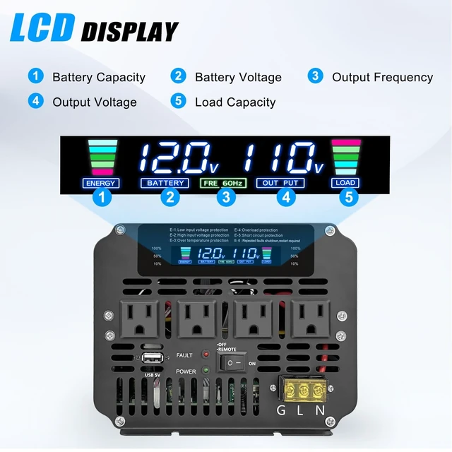 Alt view image 2 of 5 - Cantonape 5000W Power Inverter 12V to 110V/120V DC to AC with LCD Display