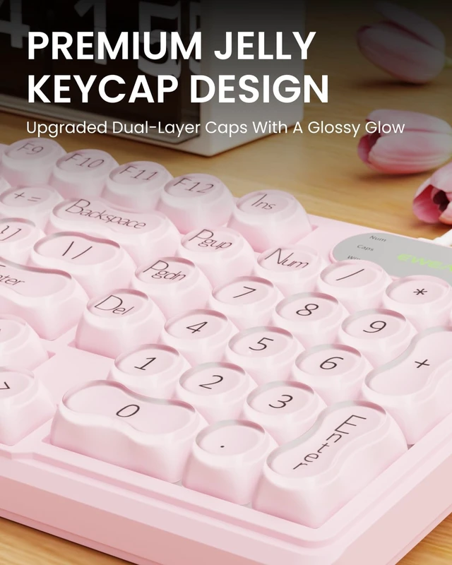 Alt view image 2 of 5 - Wired Creamy Keyboard with Number Pad, 98-Key, Media Knob, RGB Backlit-Pink