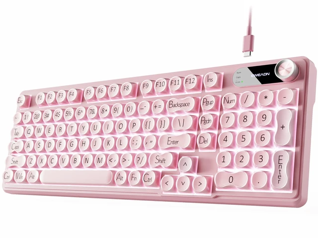Main image of Wired Creamy Keyboard with Number Pad, 98-Key, Media Knob, RGB Backlit-Pink