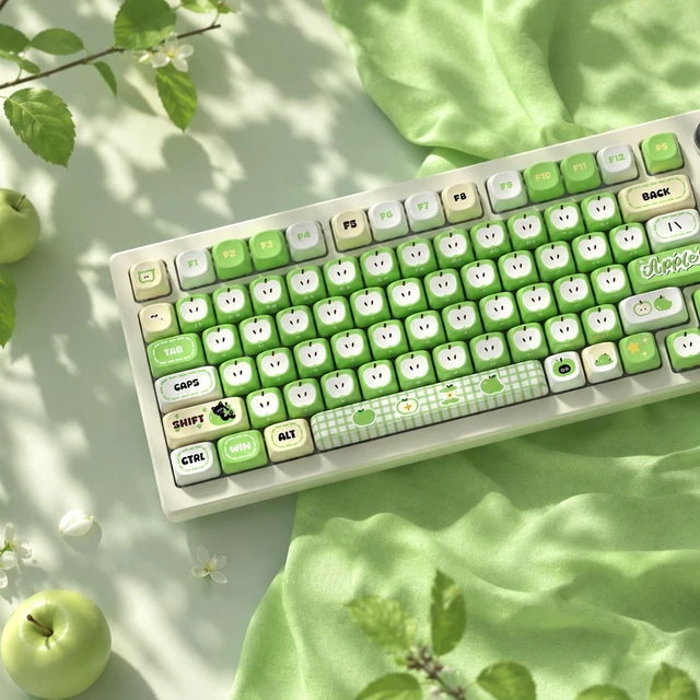 Alt view image 5 of 5 - Womier PBT Keycaps Set, Green Cartoon Custom 133 Keys