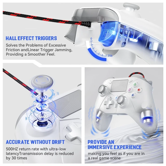 Alt view image 4 of 5 - Dinosoo 10ft Wired Controller with Multi-Touch Pad & Back Buttons for PS5, PS4, PC Turbo, Macro, 3.5mm Headphone Jack
