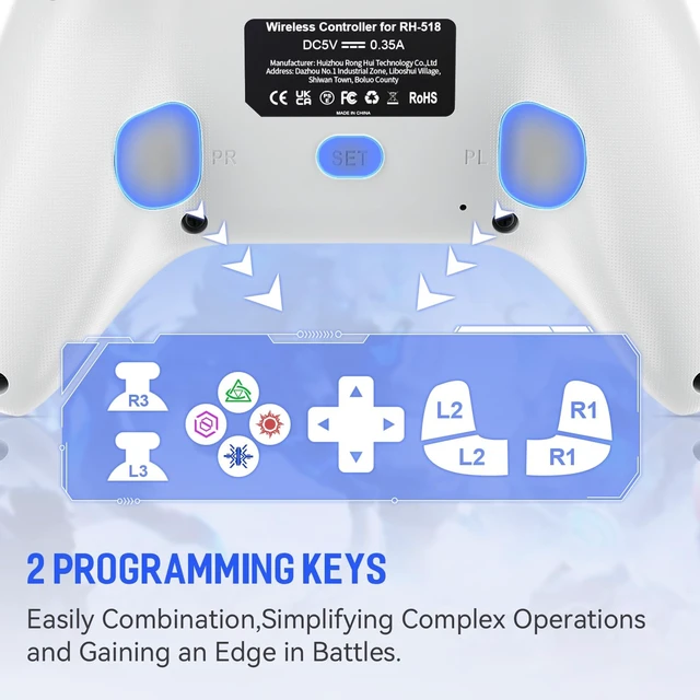 Alt view image 5 of 5 - Dinosoo 10ft Wired Controller with Multi-Touch Pad & Back Buttons for PS5, PS4, PC Turbo, Macro, 3.5mm Headphone Jack
