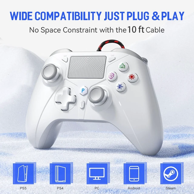 Alt view image 3 of 5 - Dinosoo 10ft Wired Controller with Multi-Touch Pad & Back Buttons for PS5, PS4, PC Turbo, Macro, 3.5mm Headphone Jack