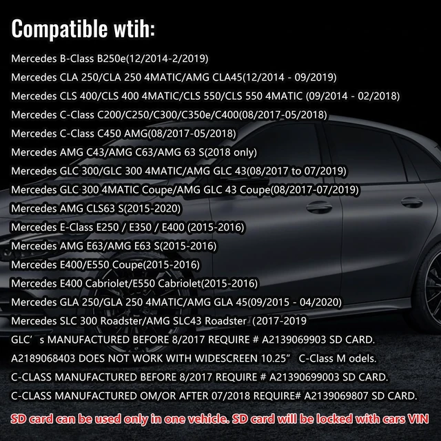 Alt view image 4 of 5 - Navigation SD Card Compatible with Mercedes CLA/GLC/GLA/AMG/A/B/C/E-Class, Version 14.0 ONLY Fit for The Audio 20 (Code 522) NTG, Can/Mex/USA MapsA2189068403