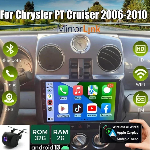 Alt view image 3 of 5 - Android 13 Car Stereo for Chrysler PT Cruiser 2006 2007 2008 2009 2010 2G+32G with CarPlay Wireless Android Auto GPS 9Inch Car Radio w/Bluetooth WiFi FM/RDS SWC Split Screen Backup Camera/Mic