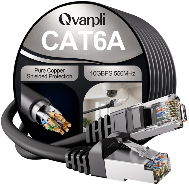 Main image of 10Gbps Shielded Cat 6A Ethernet Cable 75FT, Pure Copper Cat6A Cable, Black