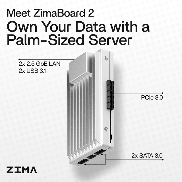 Alt view image 2 of 5 - zimaboard 2 832 x86 Home NAS, Quad-Core N150, 8GB DDR5, 32GB eMMC, PCIe 3.04 Expansion, Dual SATA 3.0 & Dual 2.5GbE, Fanless 24/7 Storage Server with ZimaOS for Docker, Media, Backup, Home Lab