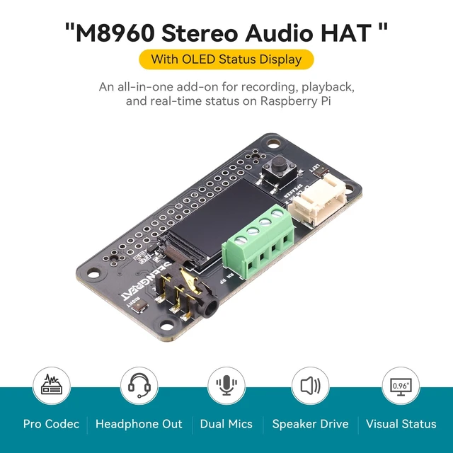 Alt view image 2 of 5 - WatangTech WM8960 Stereo Audio HAT with OLED for Raspberry Pi