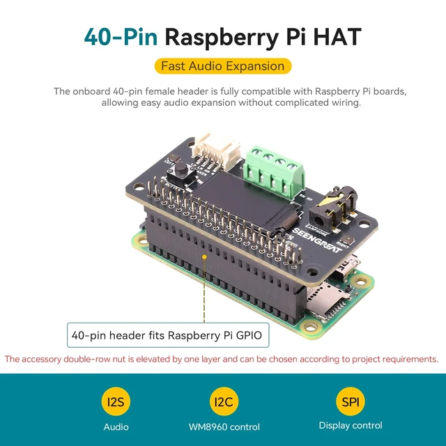 Alt view image 3 of 5 - WatangTech WM8960 Stereo Audio HAT with OLED for Raspberry Pi