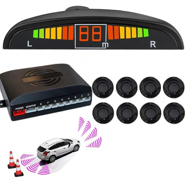 Main image of Riloer Car Reverse Parking Radar System 8 Reversing Sensors Kit with Front and Rear Alarm Buzzer Reminder LED Display Safe Driving Gray Car Parking Sensor (Black)