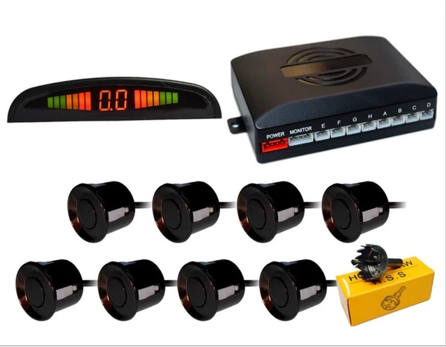 Alt view image 4 of 4 - Riloer Car Reverse Parking Radar System 8 Reversing Sensors Kit with Front and Rear Alarm Buzzer Reminder LED Display Safe Driving Gray Car Parking Sensor (Black)