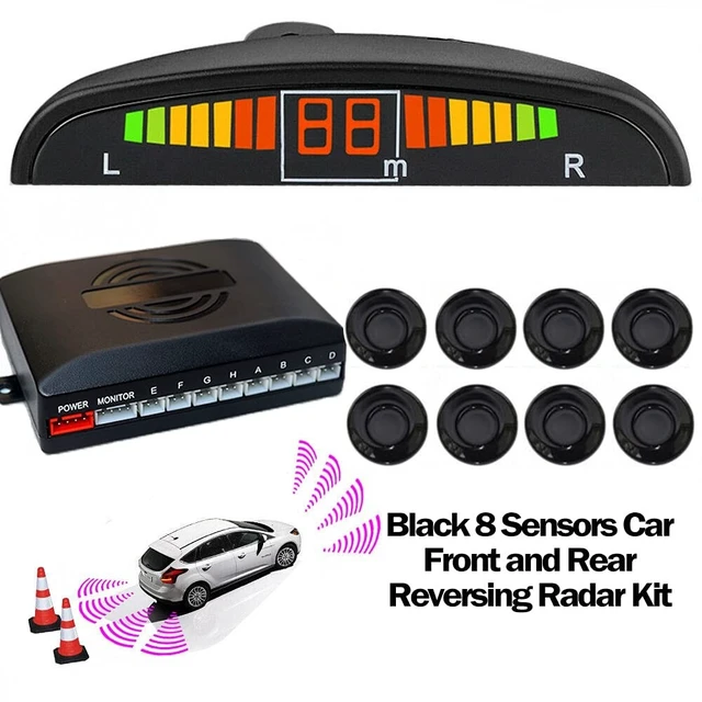 Alt view image 2 of 4 - Riloer Car Reverse Parking Radar System 8 Reversing Sensors Kit with Front and Rear Alarm Buzzer Reminder LED Display Safe Driving Gray Car Parking Sensor (Black)
