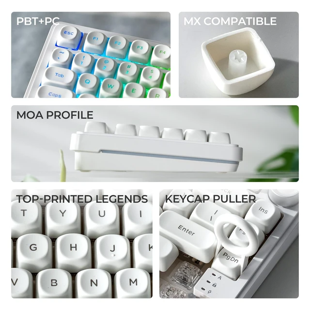 Alt view image 2 of 5 - Shine Through Keycaps,White MOA Profile PBT Keycaps 117-Key for MX Switches
