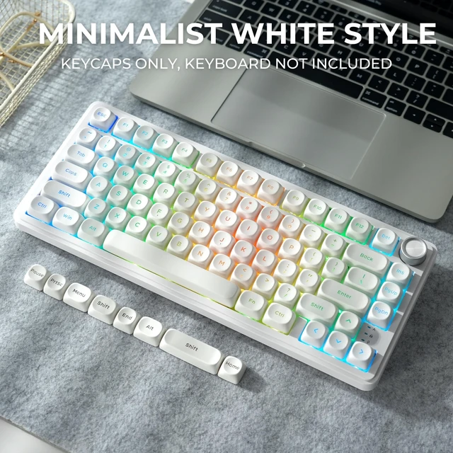 Alt view image 4 of 5 - Shine Through Keycaps,White MOA Profile PBT Keycaps 117-Key for MX Switches