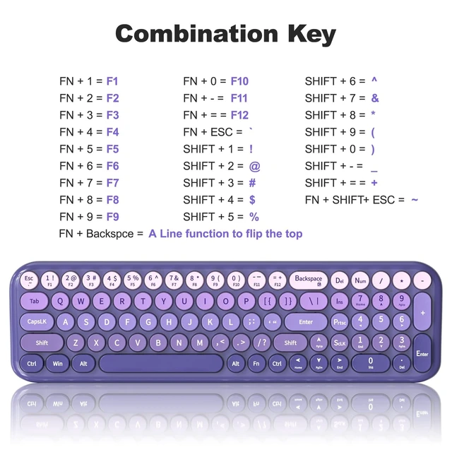 Alt view image 4 of 5 - Wireless Keyboard and Mouse Combo, MOWUX Compact Typewriter Retro Round Computer Keyboard, Cute Optical Mouse Wireless, Plug and Play, for Laptop, PC, Computer- Purple Gradient