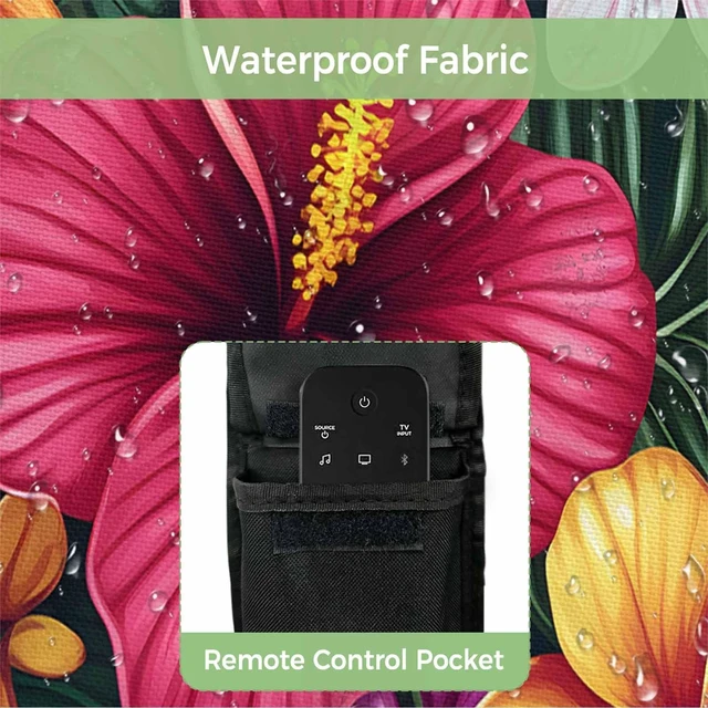 Alt view image 3 of 5 - Watercolor Flowers Outdoor TV Cover 48 to 50 Inches Tropical Plants Red Althea Weatherproof&Waterproof TV Covers with Remote Control Pocket, Screen Protectors for Outside