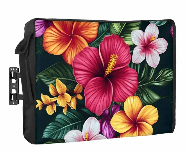Main image of Watercolor Flowers Outdoor TV Cover 48 to 50 Inches Tropical Plants Red Althea Weatherproof&Waterproof TV Covers with Remote Control Pocket, Screen Protectors for Outside