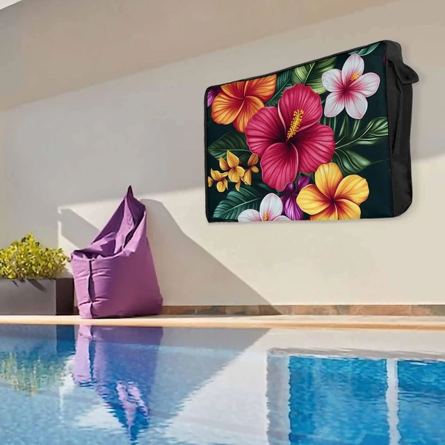 Alt view image 5 of 5 - Watercolor Flowers Outdoor TV Cover 48 to 50 Inches Tropical Plants Red Althea Weatherproof&Waterproof TV Covers with Remote Control Pocket, Screen Protectors for Outside