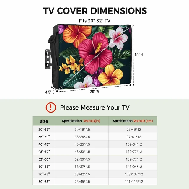 Alt view image 2 of 5 - Watercolor Flowers Outdoor TV Cover 48 to 50 Inches Tropical Plants Red Althea Weatherproof&Waterproof TV Covers with Remote Control Pocket, Screen Protectors for Outside
