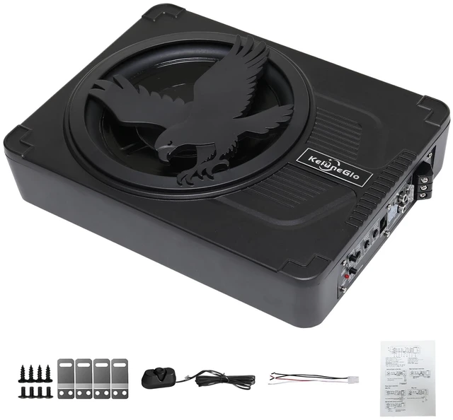 Main image of AMEMONDORA 10 Inch Slim Under Seat Powered Car Subwoofer, 1200W Max Active Built-in Amplifier, Blue Ambient Light, Low Profile Deep Bass Speaker, High/Low Level Input for Truck, SUV, Jeep & Pickup
