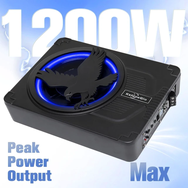 Alt view image 2 of 5 - AMEMONDORA 10 Inch Slim Under Seat Powered Car Subwoofer, 1200W Max Active Built-in Amplifier, Blue Ambient Light, Low Profile Deep Bass Speaker, High/Low Level Input for Truck, SUV, Jeep & Pickup