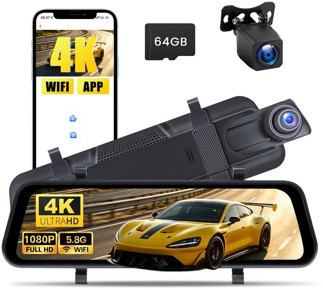 Main image of 9.66" Mirror Dash Cam 4K+1080P, IPS Touch Screen, Streaming Rearview, WiFi