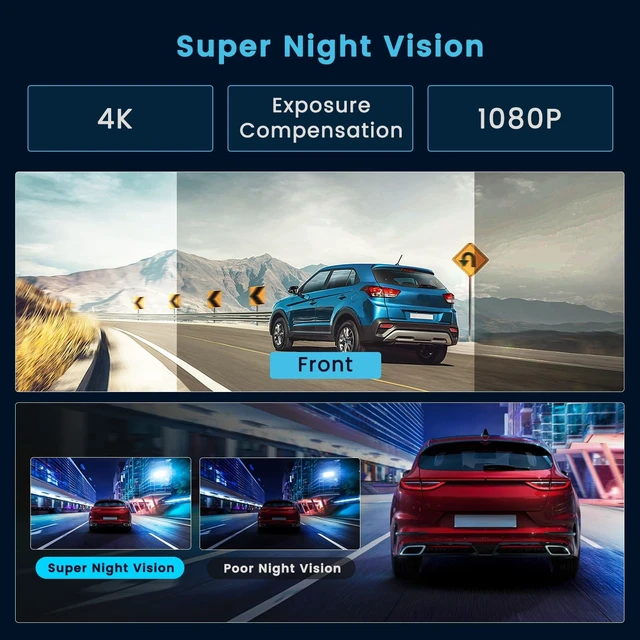 Alt view image 4 of 5 - 9.66" Mirror Dash Cam 4K+1080P, IPS Touch Screen, Streaming Rearview, WiFi