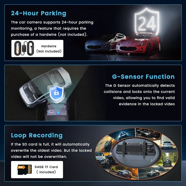 Alt view image 5 of 5 - 9.66" Mirror Dash Cam 4K+1080P, IPS Touch Screen, Streaming Rearview, WiFi