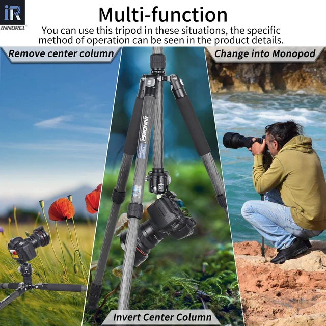 Alt view image 4 of 5 - Carbon Fiber Tripod-INNOREL RT85C Without Ballhead Super Professional Tripod Monopod Heavy Duty Stand Support for Digital DSLR Camera Black