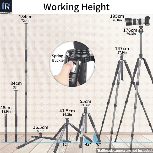 Alt view image 5 of 5 - Carbon Fiber Tripod-INNOREL RT85C Without Ballhead Super Professional Tripod Monopod Heavy Duty Stand Support for Digital DSLR Camera Black