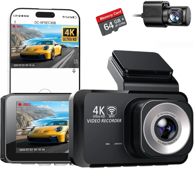 Main image of 4K Dual Channel Dash Cam Front and Rear, Free 64GB Card Included, 5.8GHz WiFi Dash Camera for Cars, Built-in GPS, G-Sensor, 170Wide Angle, 3" IPS Screen, 24H Parking Mode, Support 512GB Max