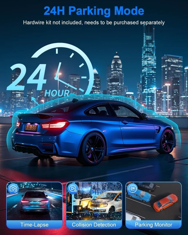 Alt view image 5 of 5 - 4K Dual Channel Dash Cam Front and Rear, Free 64GB Card Included, 5.8GHz WiFi Dash Camera for Cars, Built-in GPS, G-Sensor, 170Wide Angle, 3" IPS Screen, 24H Parking Mode, Support 512GB Max
