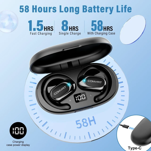 Alt view image 5 of 5 - AI Real Time Translator Earbuds, Bluetooth 5.4 Open Ear Headphones, Black