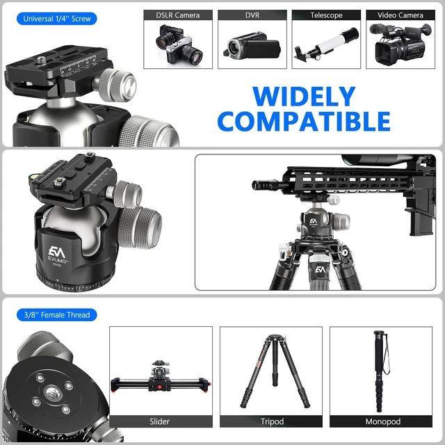 Alt view image 4 of 5 - EVUMO DX55 Ball Head, 55mm Low Profile Heavy Duty CNC Panoramic Tripod Ball Head Mount with Mlok Arca Swiss Quick Release Plate for Camera Tripod Monopod DSLR Camcorder Telescope, Max Load 88lb/40kg