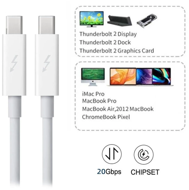 Alt view image 3 of 5 - CY Cable Thunderbolt 2 Port to Thunderbolt 2 Male to Male 4K Video 20Gbps Data Cable for Mac Pro 2013 2014 2015 (Not Support Mini-DP) 50cm