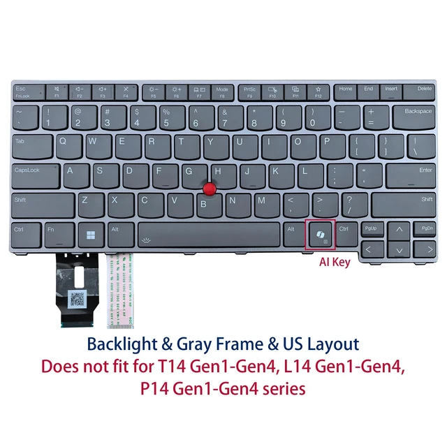 Alt view image 2 of 5 - Backlit Laptop Keyboard Replacement for Lenovo Thinkpad T14 L14 P14s Gen5