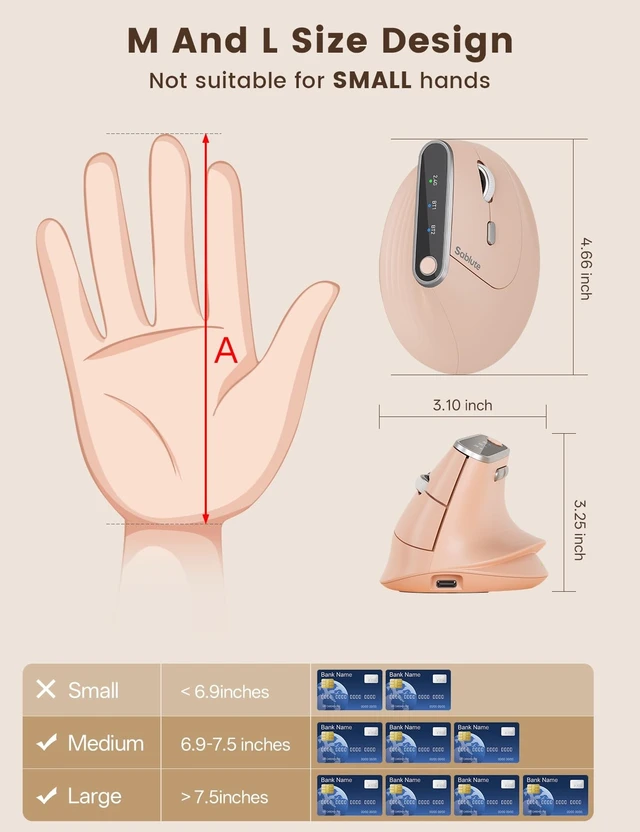 Alt view image 5 of 5 - SABLUTE Ergonomic Vertical Wireless Mouse with 3-Device Switching MAM4