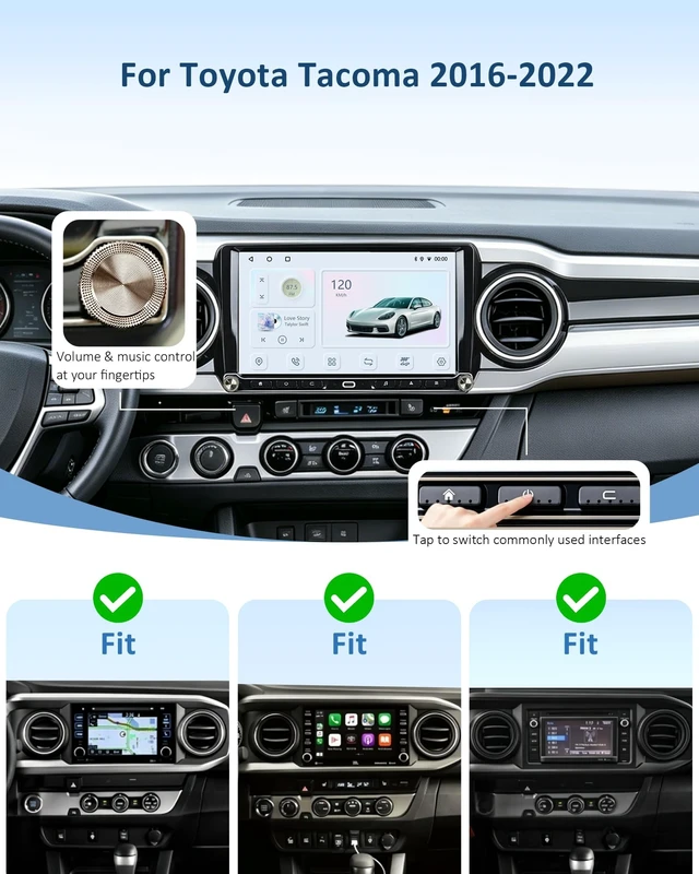 Alt view image 2 of 5 - Android 14 Car Radio for Toyota Tacoma 2016-2023, 8-Core 4GB+64GB Upgraded Car Stereo Wireless CarPlay Android Auto, 10.1 HD Touchscreen, 1080P Backup Camera, Physical Buttons Dual Knobs, AM/FM