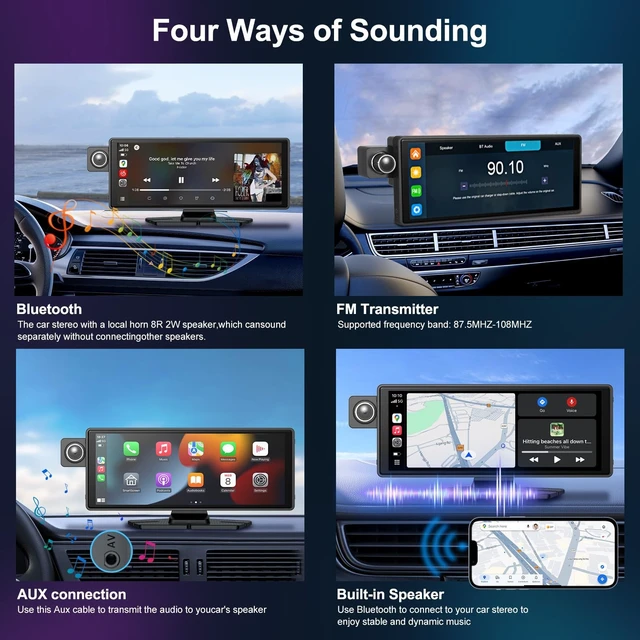 Alt view image 2 of 5 - XYBkey 10.26-inch CarPlay screen for in-car playback 2K HD triple camera recording 350 rotatable front left and right cameras Android Auto 1080P reversing camera mirroring voice-controlled navigation