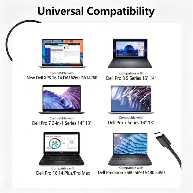 Alt view image 4 of 5 - FSJTD 100W 65W USB C Laptop Charger for 2026 Dell XPS 16 14 DA16260 DA14260