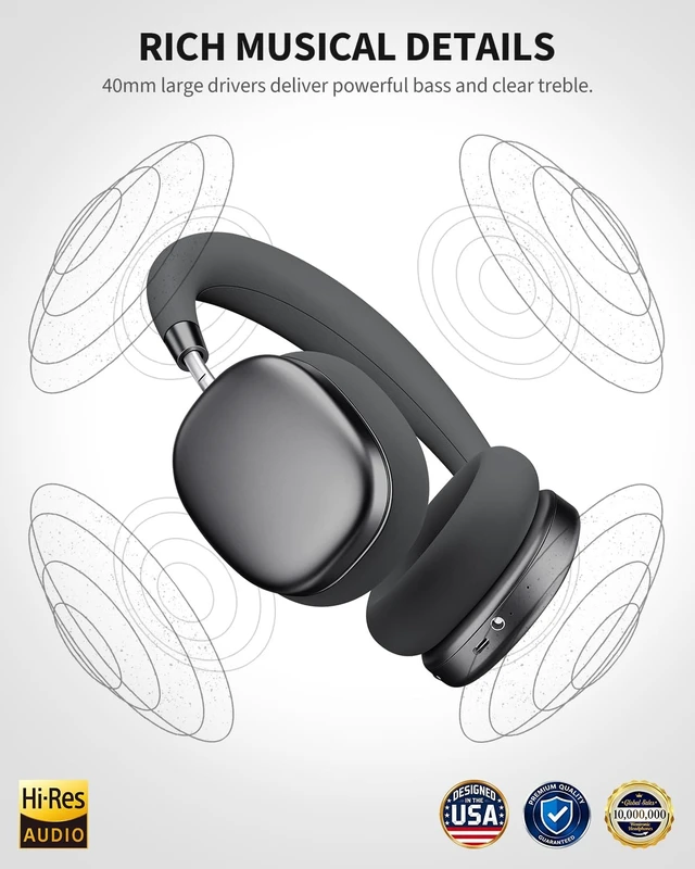 Alt view image 5 of 5 - Wentronic YG01 Wireless Over-Ear Headphones, Active Noise Cancelling, Up to 58H Battery Life, Bluetooth 5.3, Great for Travel & Office, USB-C Lossless Audio, Microphone for iPhone Android - Bla