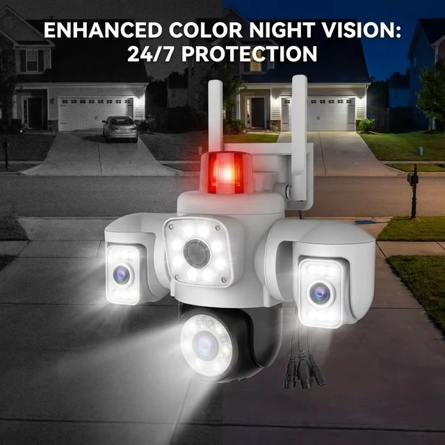 Alt view image 4 of 5 - Yoosee 3 Lens Wifi 6MP Security Outdoor Camera, Smart Night Vision/Two Way Intercom/Motion Alarm/Human Tracking/TF Card Cloud Recording, Network Surveillance CCTV with 2M Power(APP NO Ads) (3 Lens)