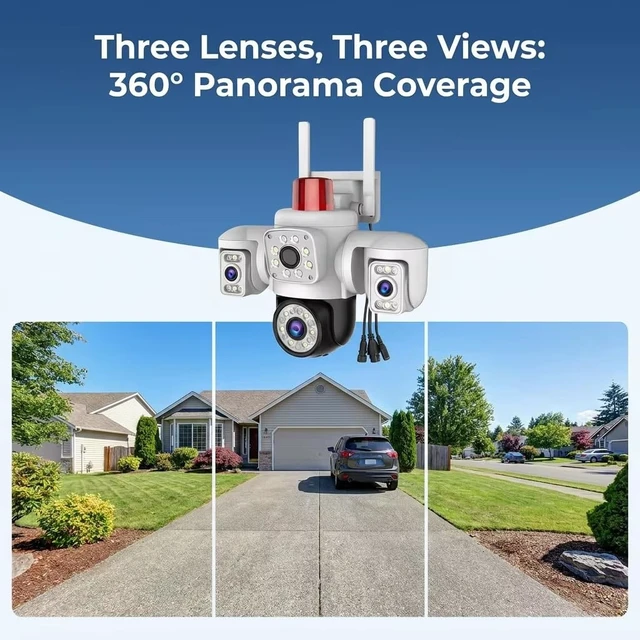 Alt view image 5 of 5 - Yoosee 3 Lens Wifi 6MP Security Outdoor Camera, Smart Night Vision/Two Way Intercom/Motion Alarm/Human Tracking/TF Card Cloud Recording, Network Surveillance CCTV with 2M Power(APP NO Ads) (3 Lens)