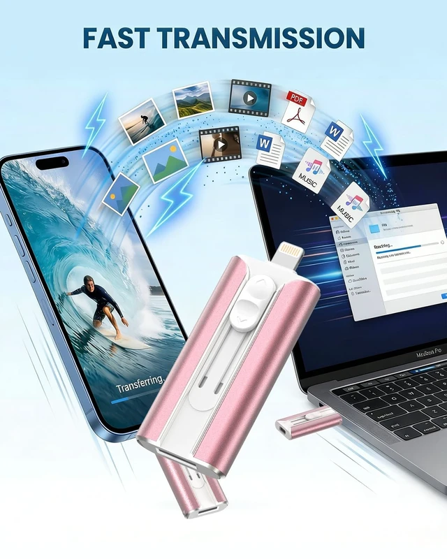 Alt view image 5 of 5 - MFI Certified 256GB Flash Drive for iPhone&iPad&Android&Pc, Photo Stick USB Stick Memory Stick Photo/Video Storage Jump Drive Photo Saver External Flash Drive (Available Space: ~244gb),1 Pack,Pink