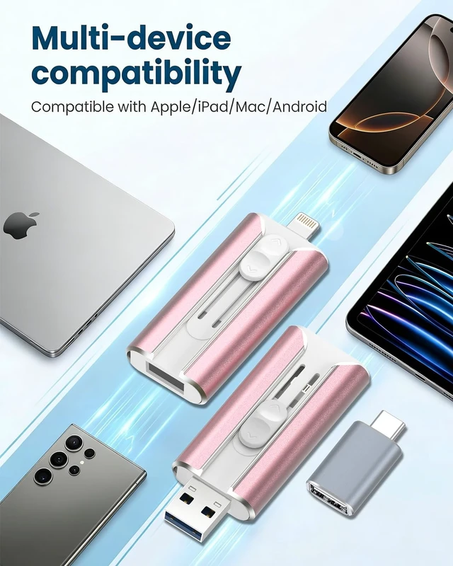 Alt view image 3 of 5 - MFI Certified 256GB Flash Drive for iPhone&iPad&Android&Pc, Photo Stick USB Stick Memory Stick Photo/Video Storage Jump Drive Photo Saver External Flash Drive (Available Space: ~244gb),1 Pack,Pink