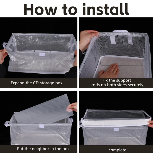Alt view image 4 of 5 - 4 Pack Large CD Storage Box with Lid & Handles, Stackable Foldable CD/DVD Organizer with Divider, Waterproof Visible Media Storage Case, Holds up to 92 CD Cases Each for Home and