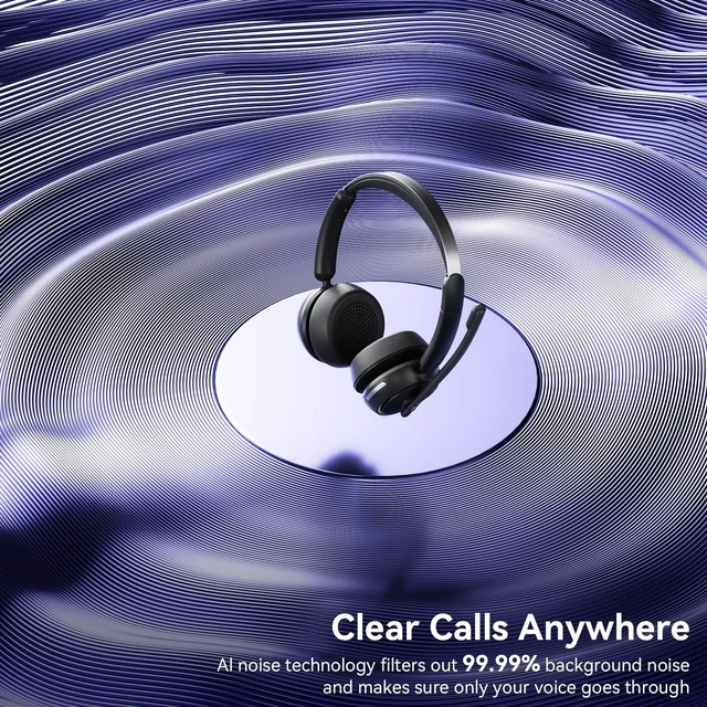 Alt view image 3 of 5 - Wireless Headset with Mic for Work, Bluetooth Headset with Noise Canceling Mic & Charging Base, Wireless Headphones with Mic for Remote Workers/Call Center/PC/Laptop/Computer/Home/Office