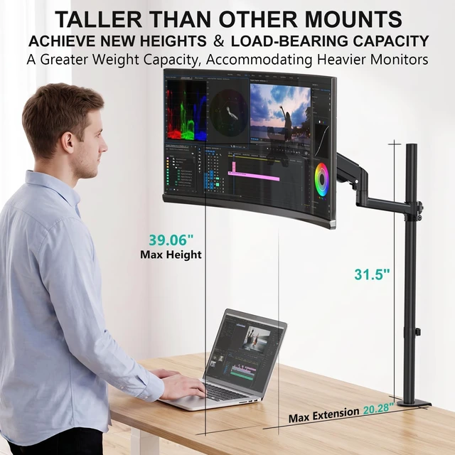 Alt view image 3 of 5 - WALI Extra Tall Monitor Mount for 13-40 inch Computer Screens, up to 22 lbs
