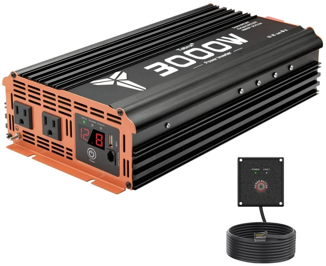 Main image of Tebrol 3000W Inverter 12V DC to 110V AC Converter for Home, RV, Truck, Off-Grid Solar Power Inverter with Built-in 5V/2.1A USB, AC Hardwire Port, Remote Controller